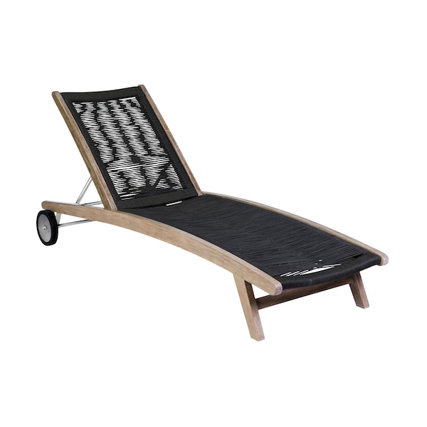 Armen Living Chateau Outdoor Patio Adjustable Chaise Lounge Chair in Eucalyptus Wood and Charcoal Rope 840254336049 - main